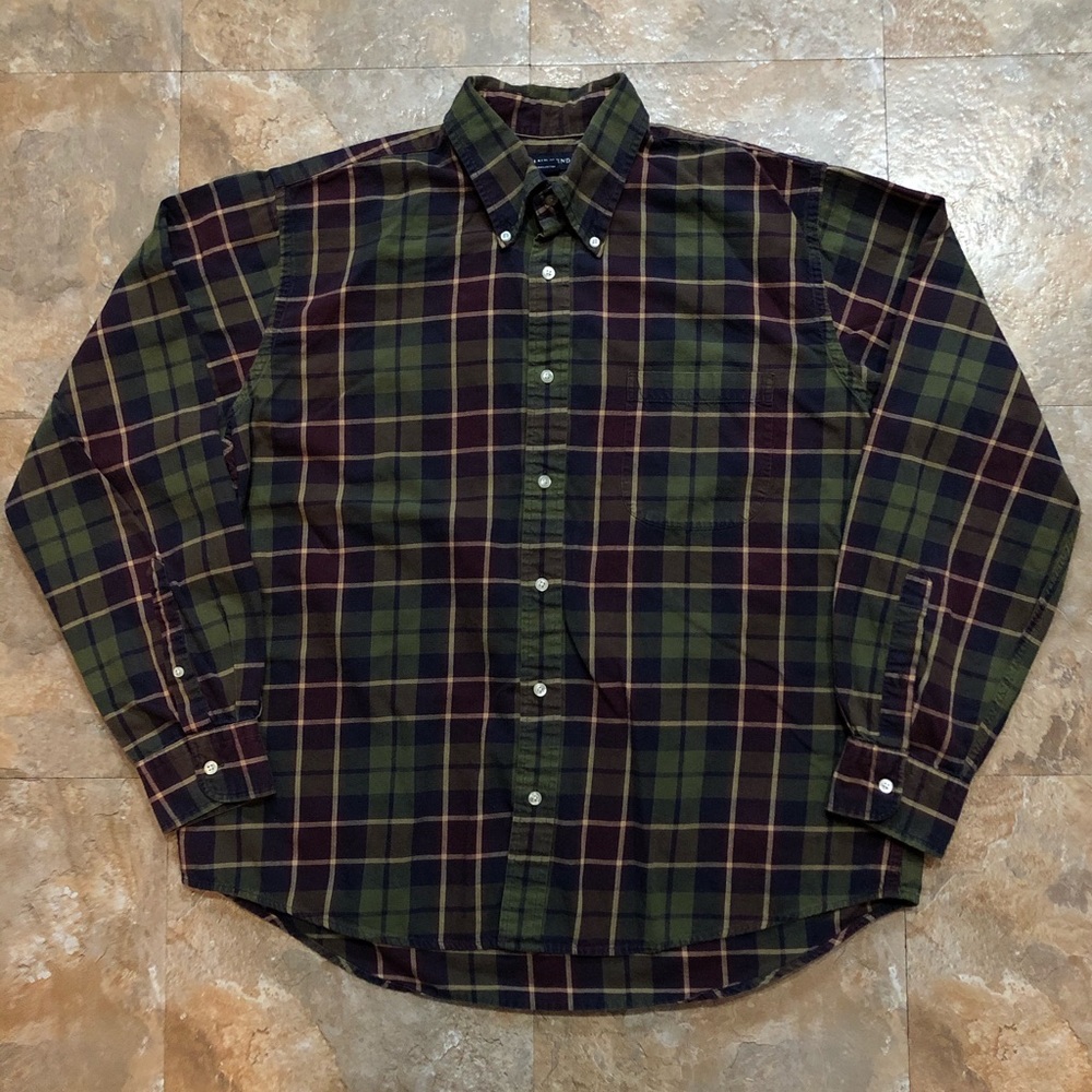 Lands End Plaid Long Sleeve Button Up Shirt Large